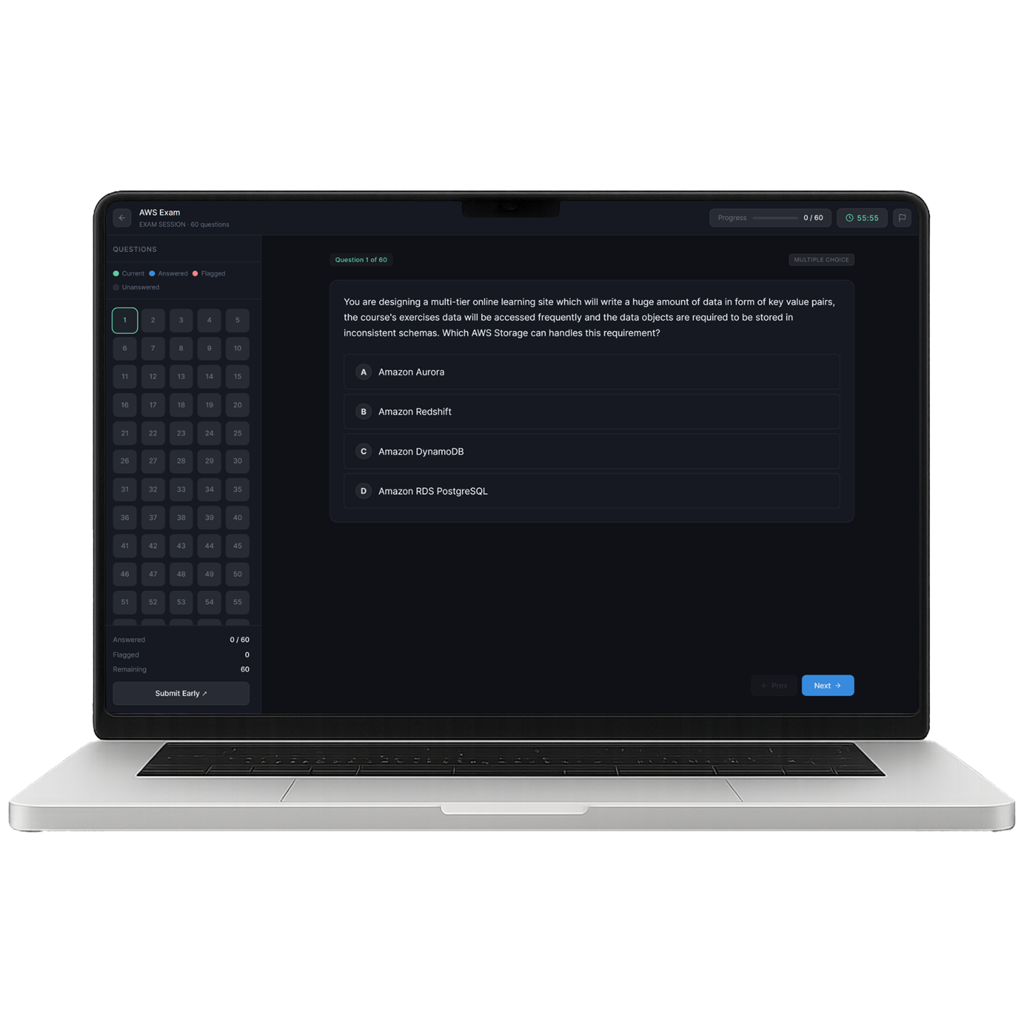 Refraxi Practice Exam Dashboard on MacBook Pro